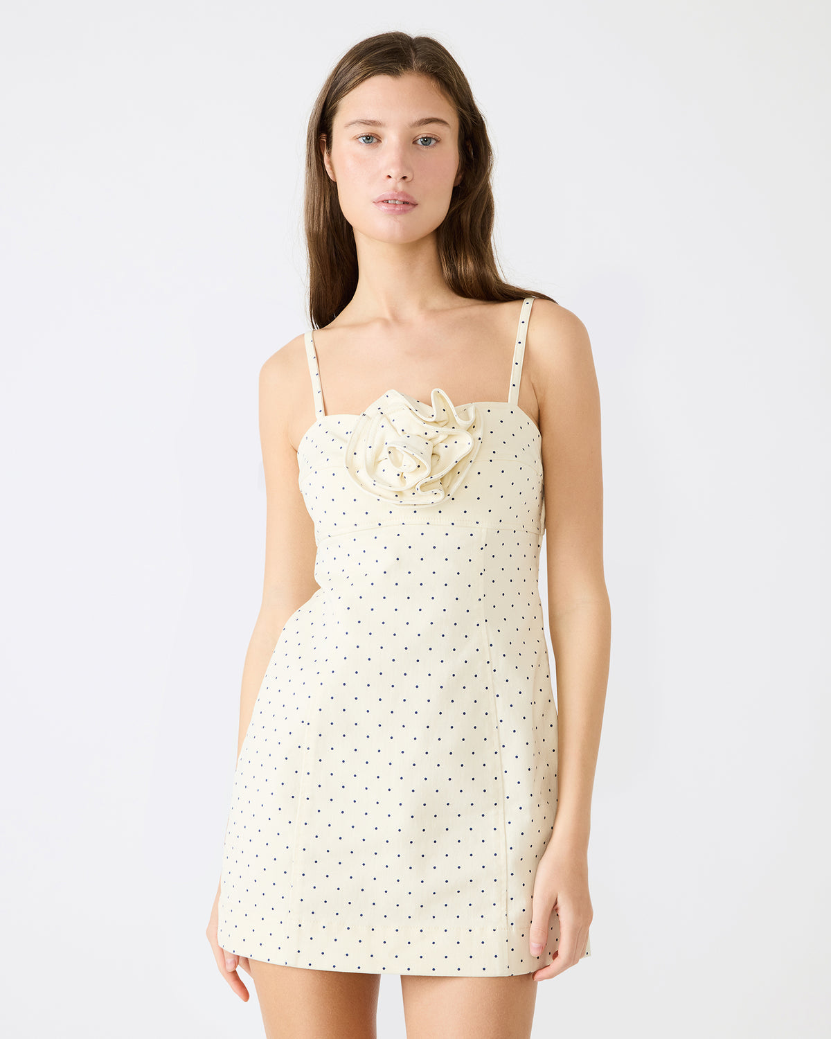 PEONY Pristine Ivory Mini Denim Polka Dot Women's Dress Steve Madden PRISTINE IVORY