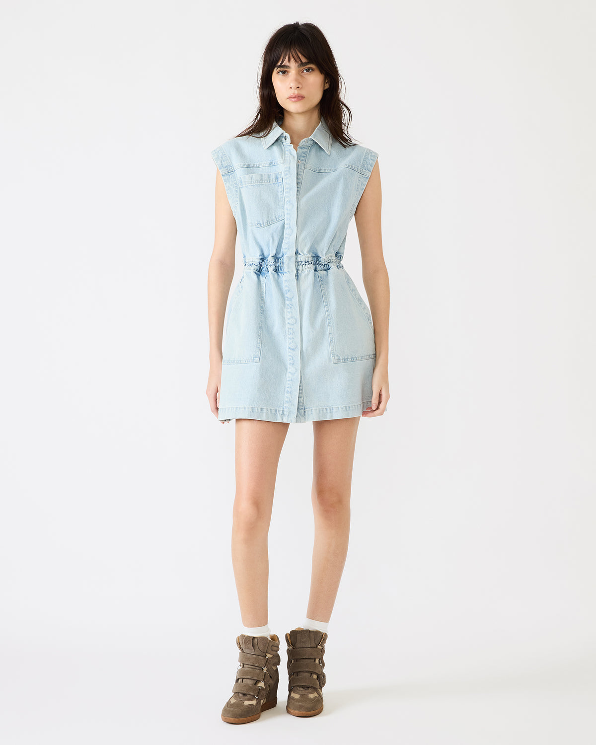 ROBBIE Aruba Blue Denim Zip-Up Collared Women's MinI Dress Steve Madden ARUBA BLUE