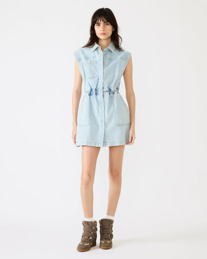 ROBBIE Aruba Blue Denim Zip-Up Collared Women's MinI Dress Steve Madden ARUBA BLUE
