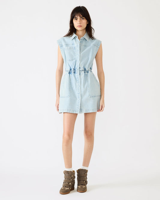 ROBBIE Aruba Blue Denim Zip-Up Collared Women's MinI Dress Steve Madden ARUBA BLUE
