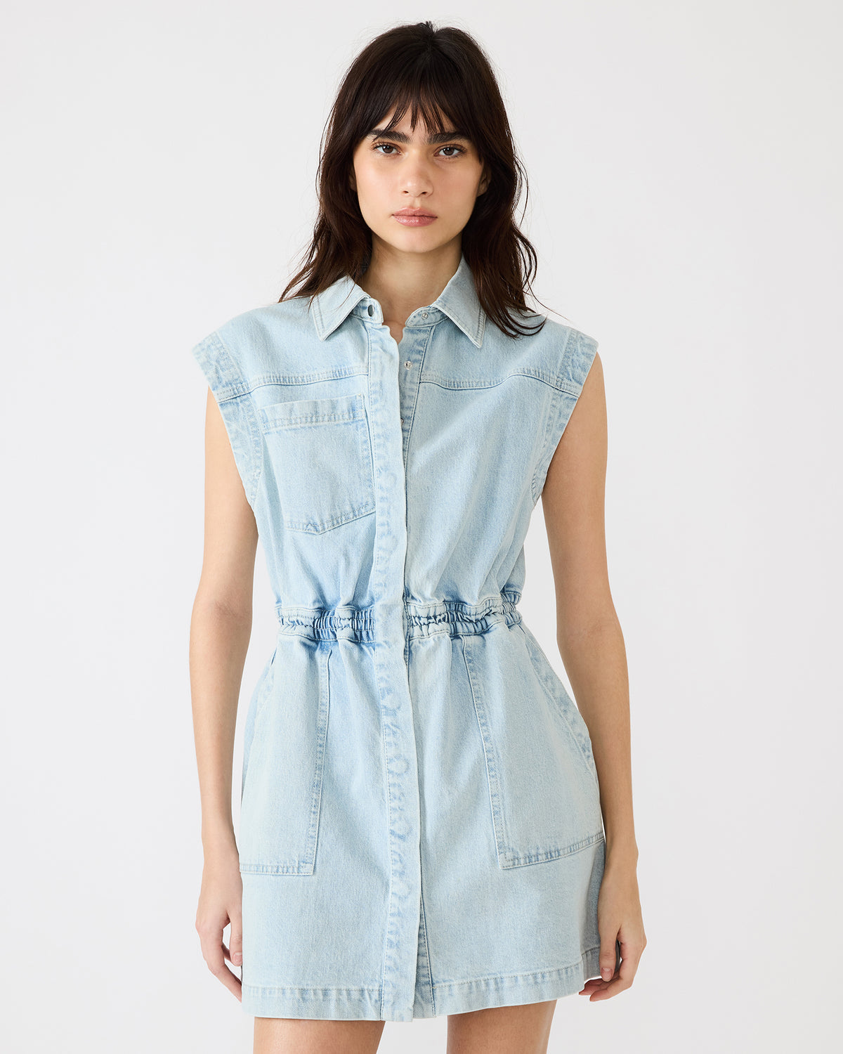 ROBBIE Aruba Blue Denim Zip-Up Collared Women's MinI Dress Steve Madden ARUBA BLUE