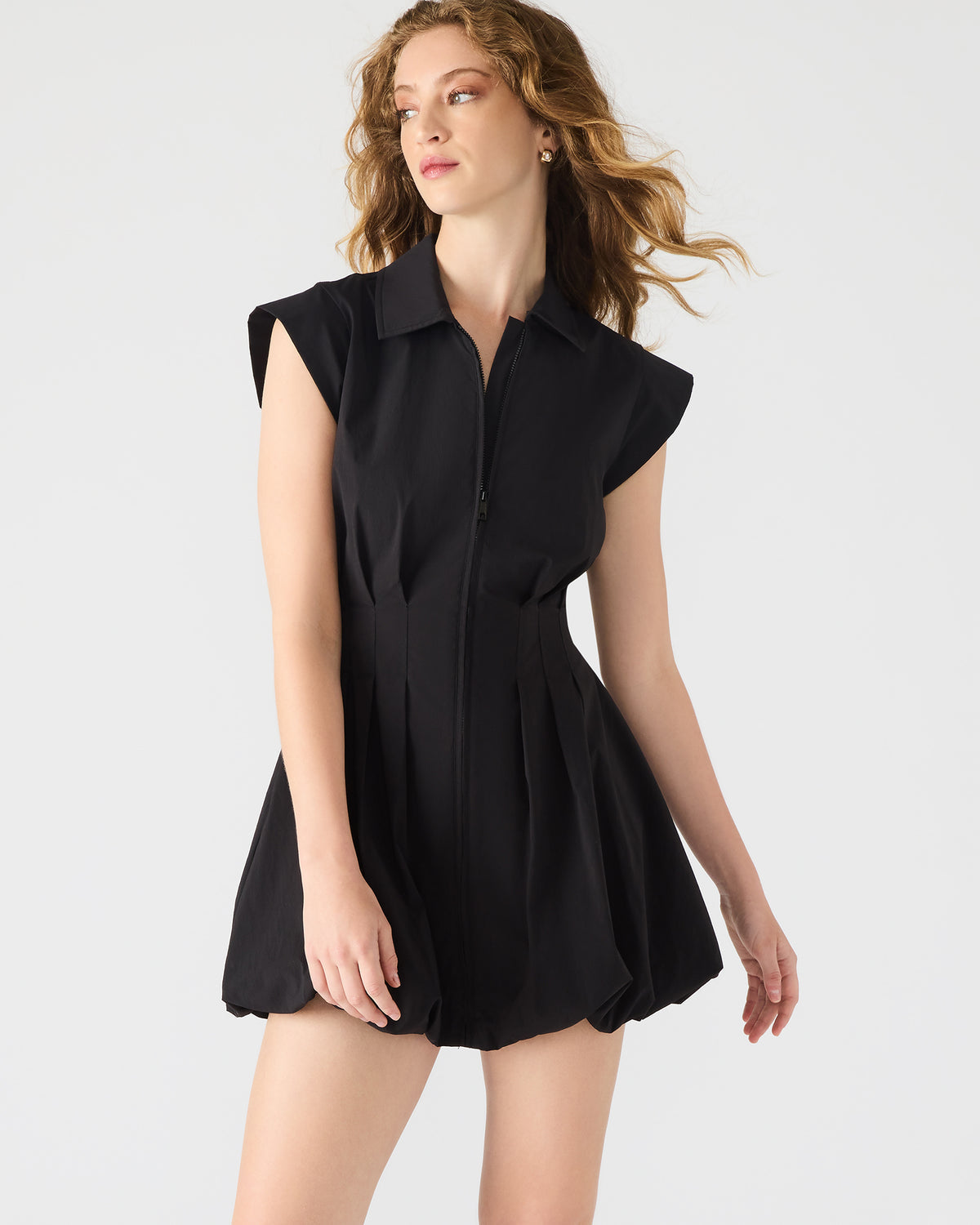 DYANNE Black Women's Zip-Front Bubble-Hem Dress Steve Madden BLACK