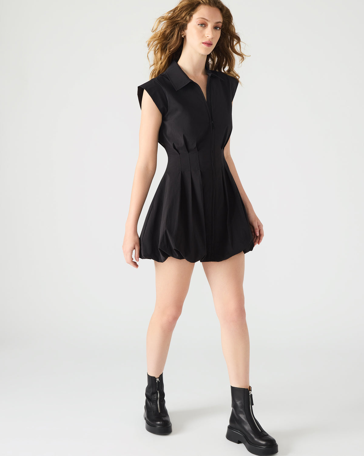 DYANNE Black Women's Zip-Front Bubble-Hem Dress Steve Madden BLACK