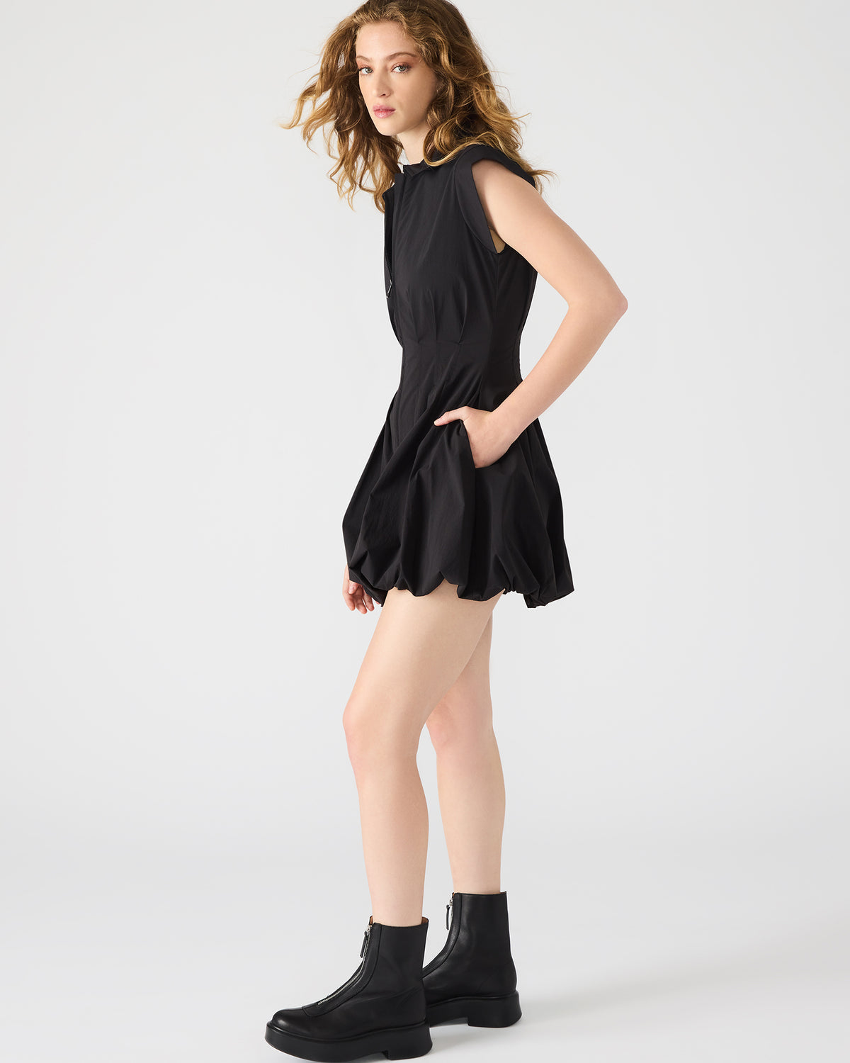 DYANNE Black Women's Zip-Front Bubble-Hem Dress Steve Madden BLACK