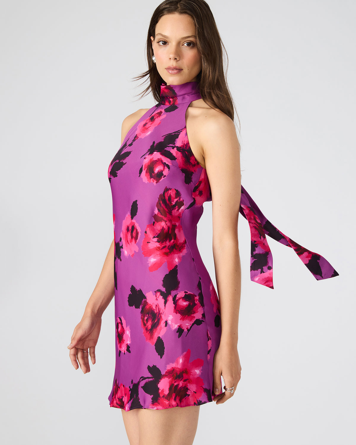LARA Rosette Pink Halter Mini Floral Print Women's Dress Steve Madden ROSETTE PINK
