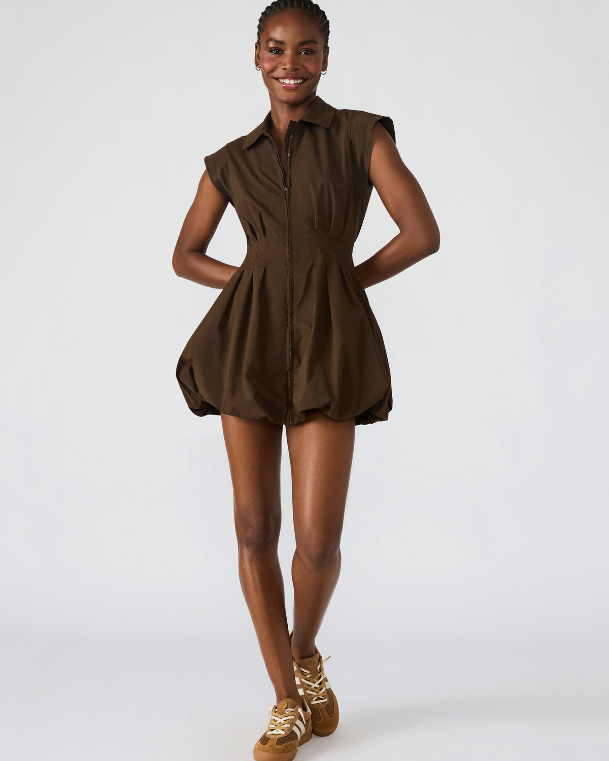 DYANNE Dark Espresso Women's Zip-Front Bubble-Hem Dress Steve Madden DARK ESPRESSO
