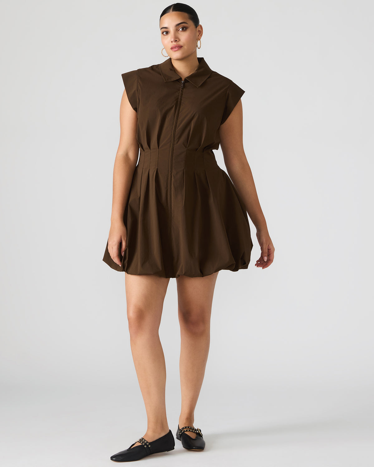 DYANNE Dark Espresso Women's Zip-Front Bubble-Hem Dress Steve Madden DARK ESPRESSO
