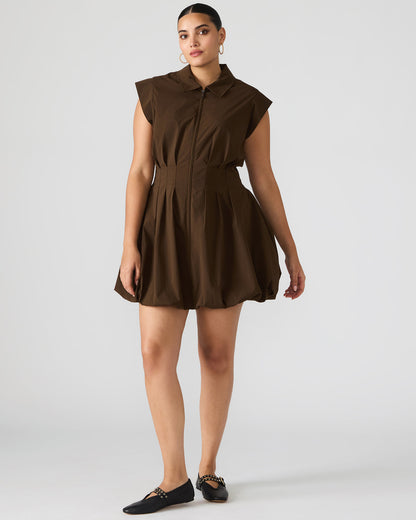 DYANNE Dark Espresso Women's Zip-Front Bubble-Hem Dress Steve Madden DARK ESPRESSO