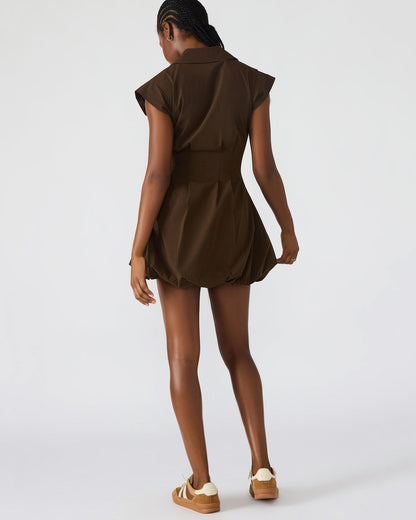 DYANNE Dark Espresso Women's Zip-Front Bubble-Hem Dress Steve Madden DARK ESPRESSO