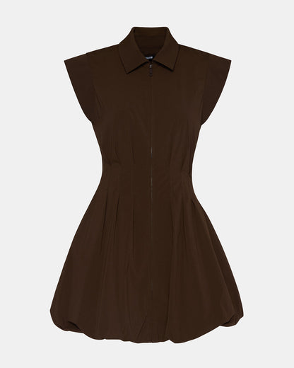 DYANNE Dark Espresso Women's Zip-Front Bubble-Hem Dress Steve Madden DARK ESPRESSO