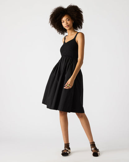 FLEUR Black Flowy Smocked Midi Women's Dress Steve Madden BLACK