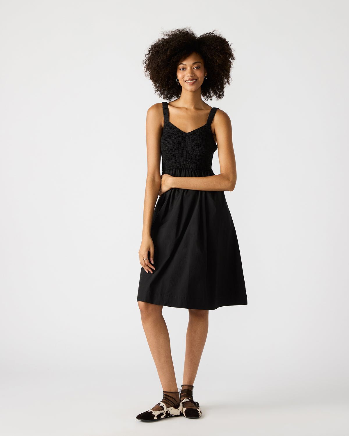 FLEUR Black Flowy Smocked Midi Women's Dress Steve Madden BLACK