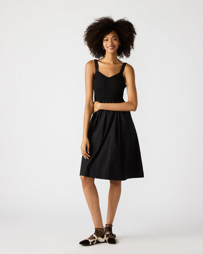 FLEUR Black Flowy Smocked Midi Women's Dress Steve Madden BLACK