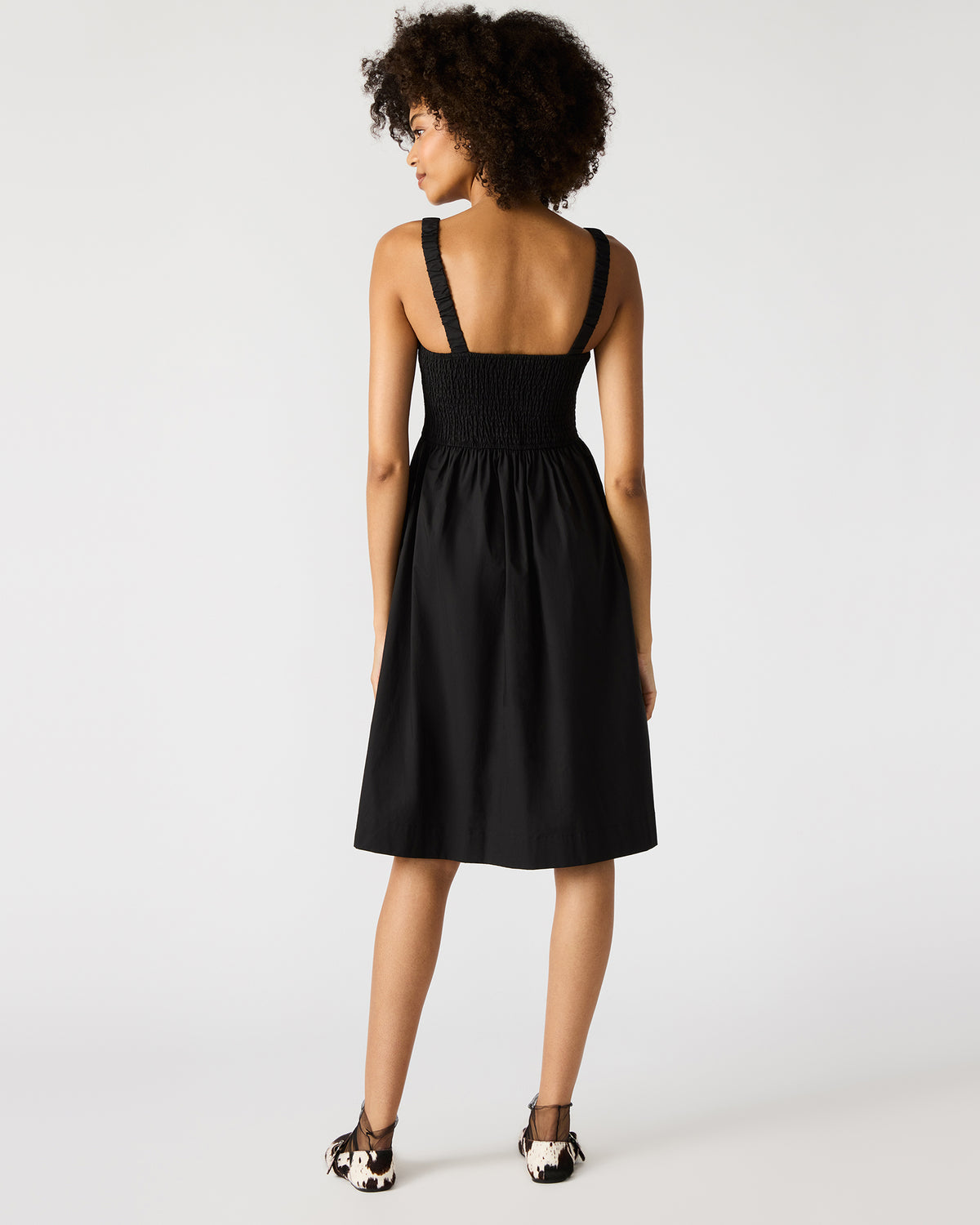 FLEUR Black Flowy Smocked Midi Women's Dress Steve Madden BLACK
