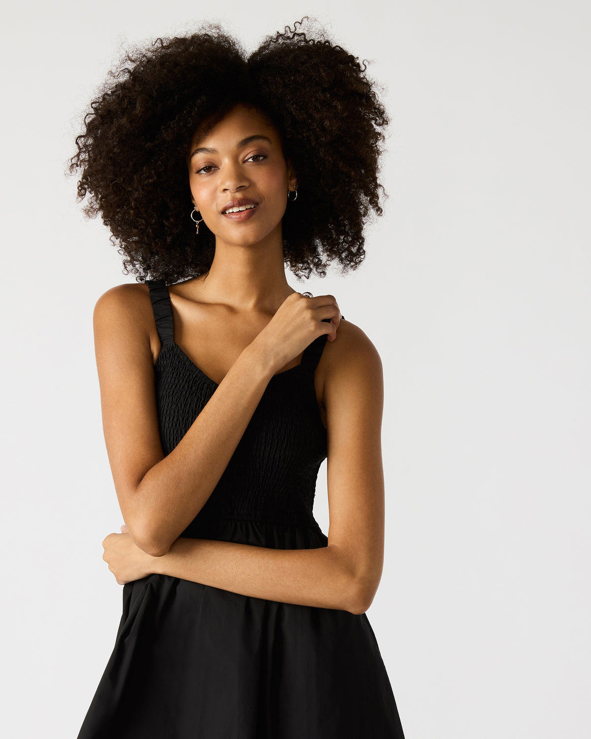 FLEUR Black Flowy Smocked Midi Women's Dress Steve Madden BLACK
