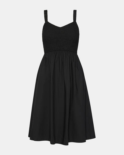 FLEUR Black Flowy Smocked Midi Women's Dress Steve Madden BLACK