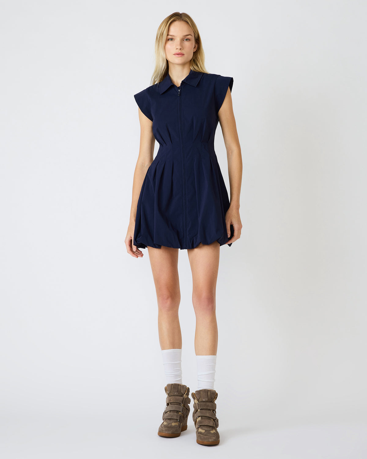 DYANNE Marine Women's Zip-Front Bubble-Hem Dress Steve Madden MARINE
