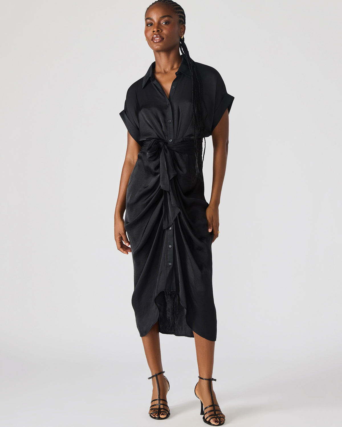 TORI Black Button Up Collared Midi Dress Steve Madden BLACK