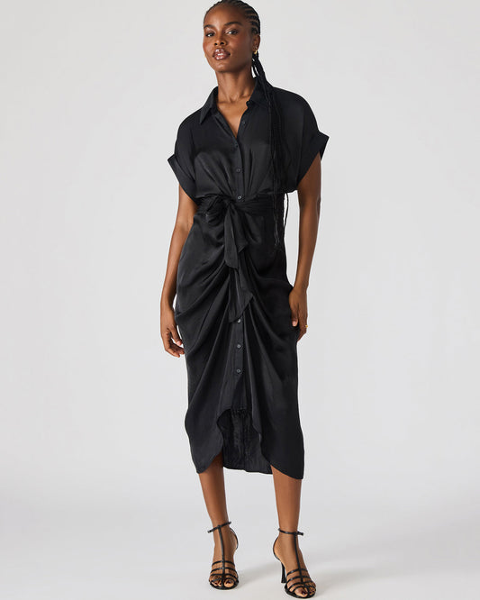 TORI Black Button Up Collared Midi Dress Steve Madden BLACK