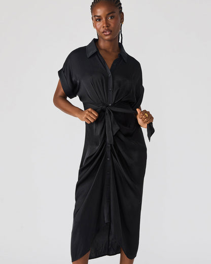 TORI Black Button Up Collared Midi Dress Steve Madden BLACK