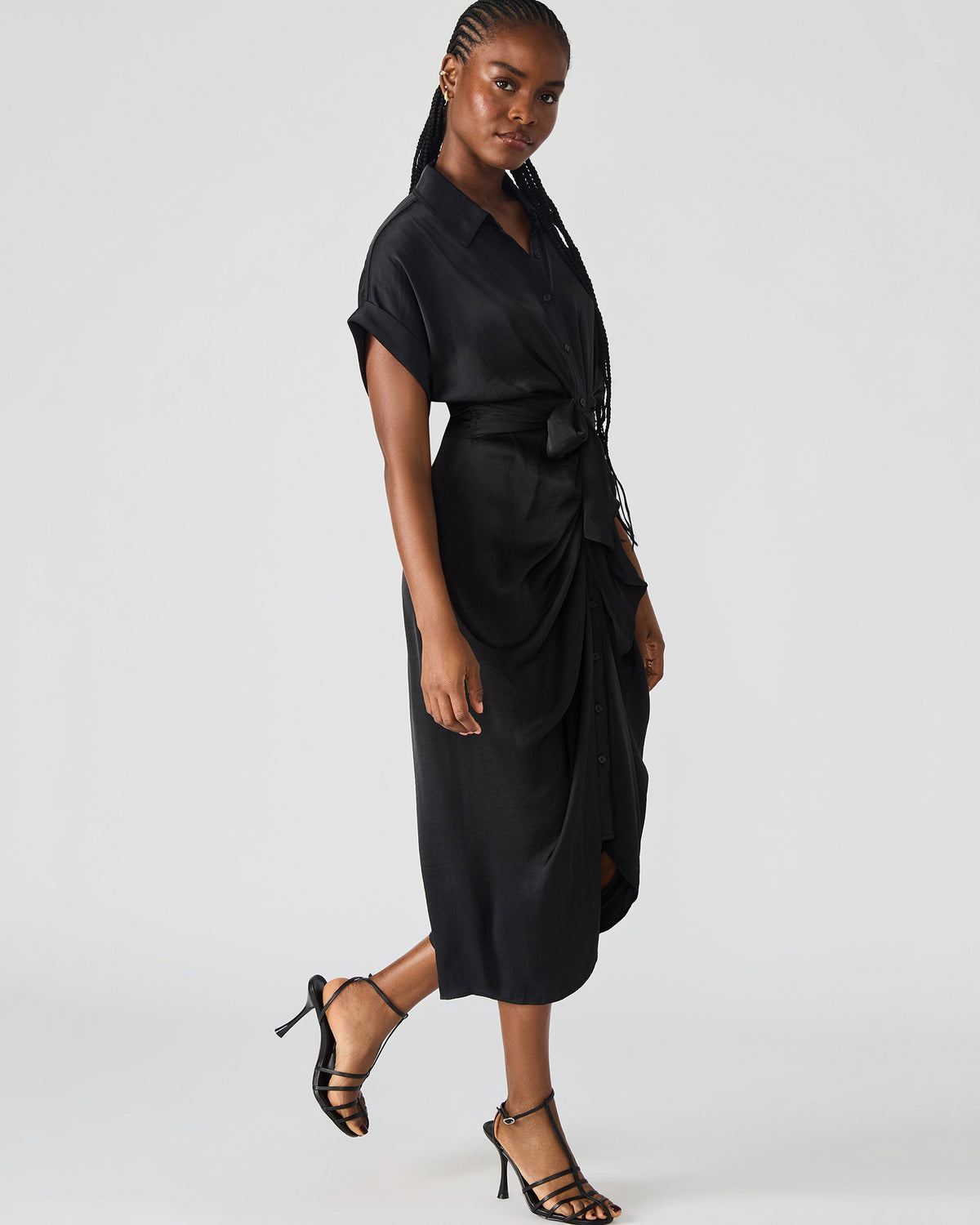 TORI Black Button Up Collared Midi Dress Steve Madden BLACK