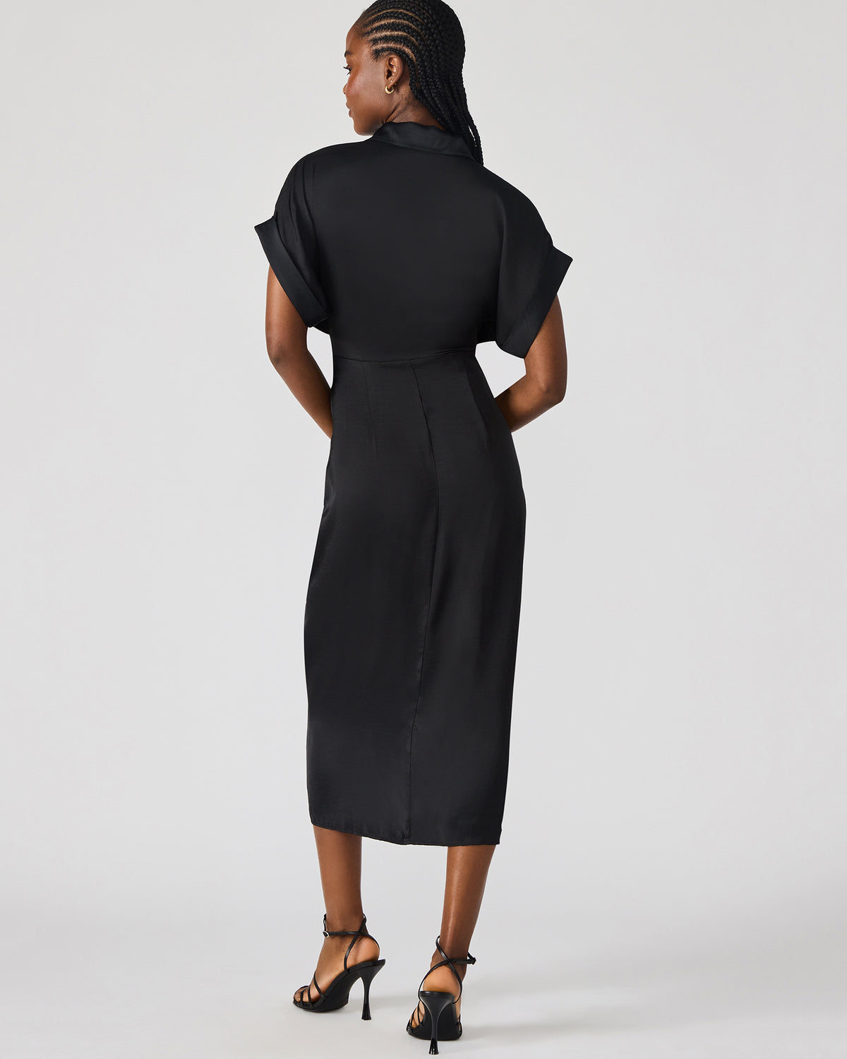 TORI Black Button Up Collared Midi Dress Steve Madden BLACK