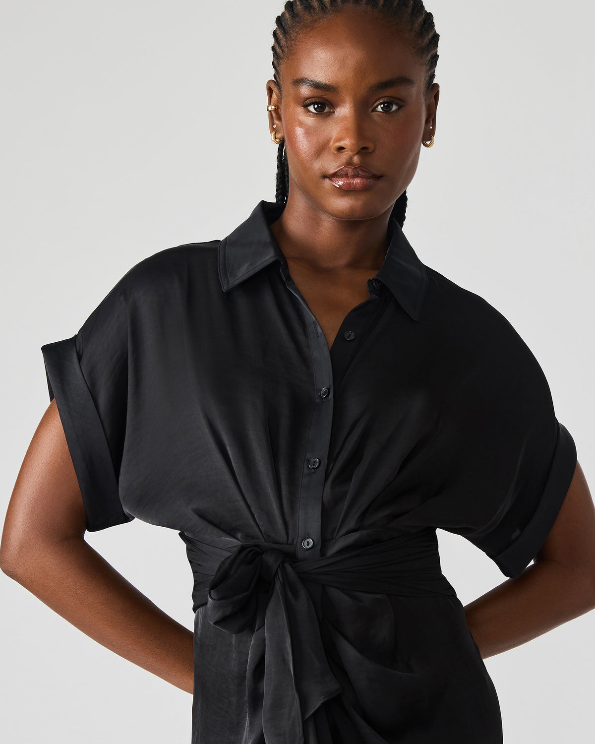 TORI Black Button Up Collared Midi Dress Steve Madden BLACK