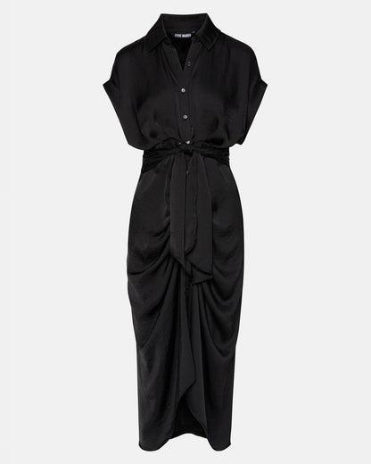 TORI Black Button Up Collared Midi Dress Steve Madden BLACK