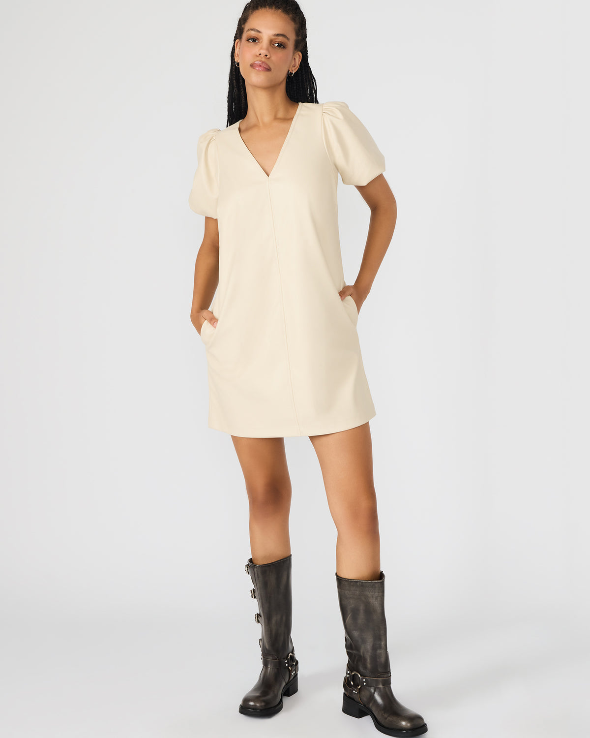 TILLY Bone Short-Sleeved Faux Leather Women's Dress Steve Madden BONE