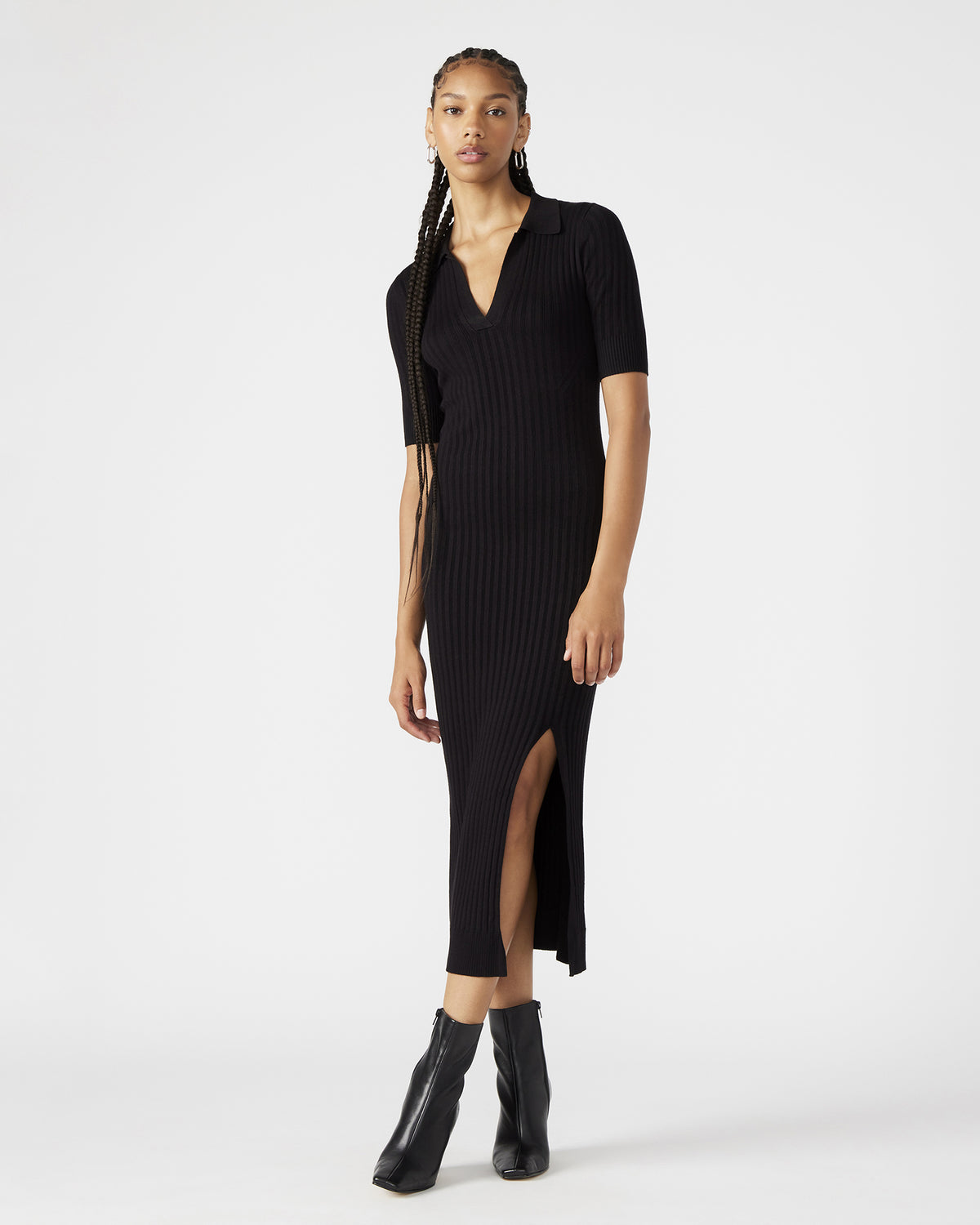 LINDY Dress Black | Collared Midi Dress Steve Madden BLACK