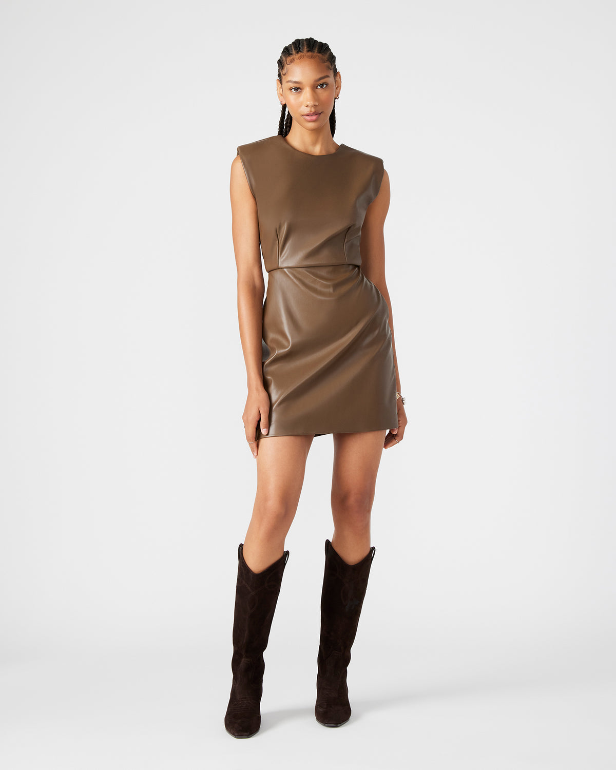 BELEN Brown Women's Shoulder Pad Mini Dress Steve Madden BROWN