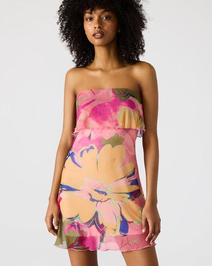 BRYAR Multi Strapless Flowy Mesh Overlay Floral Print Mini Women's Dress Steve Madden MULTI