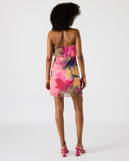 BRYAR Multi Strapless Flowy Mesh Overlay Floral Print Mini Women's Dress Steve Madden MULTI