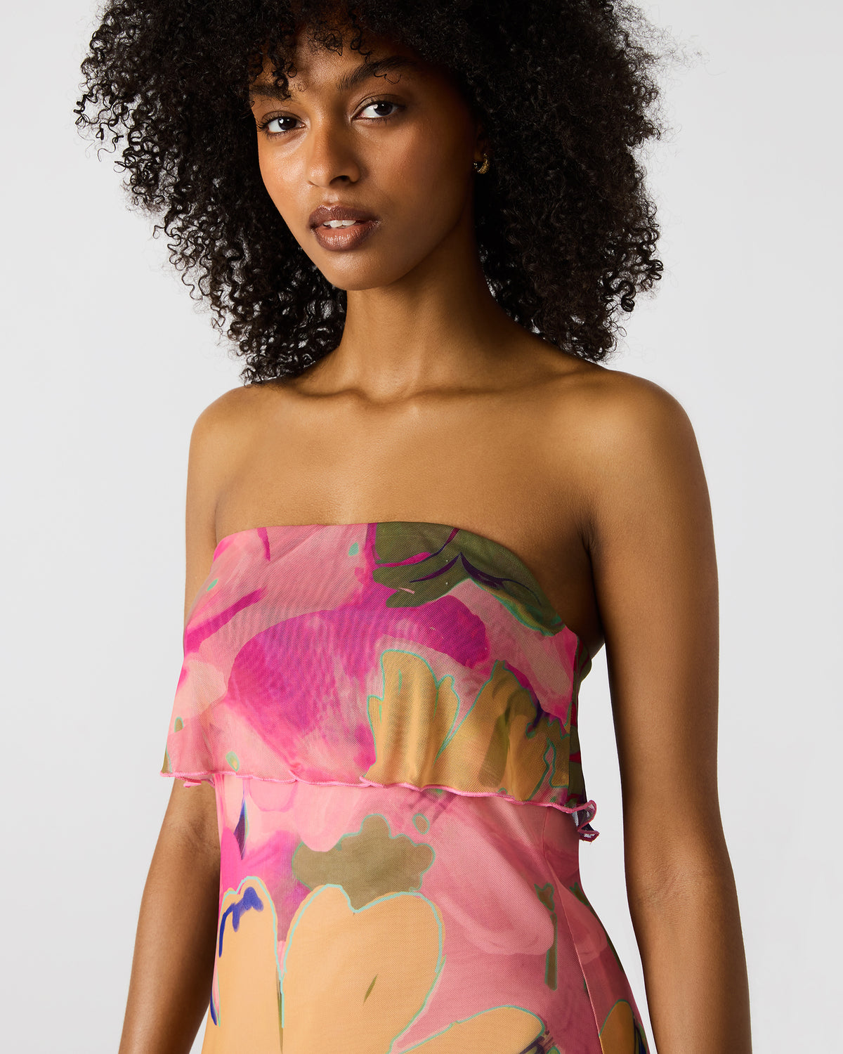 BRYAR Multi Strapless Flowy Mesh Overlay Floral Print Mini Women's Dress Steve Madden MULTI