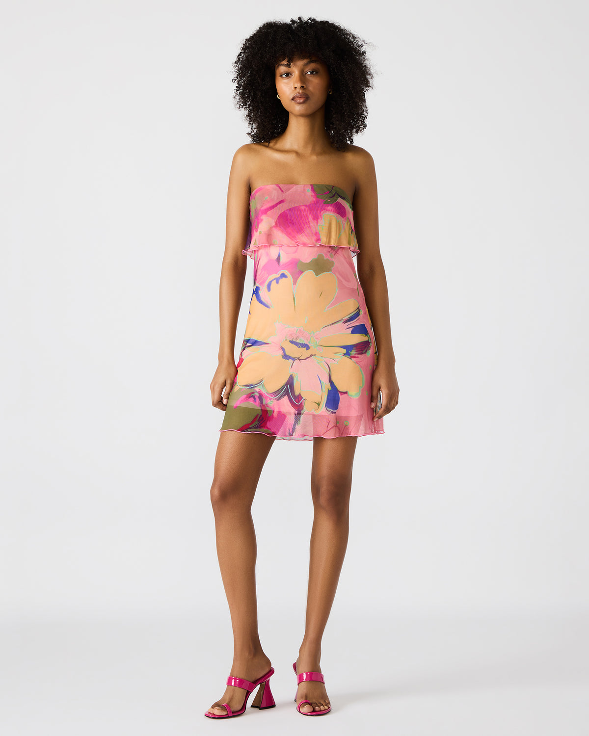 BRYAR Multi Strapless Flowy Mesh Overlay Floral Print Mini Women's Dress Steve Madden MULTI
