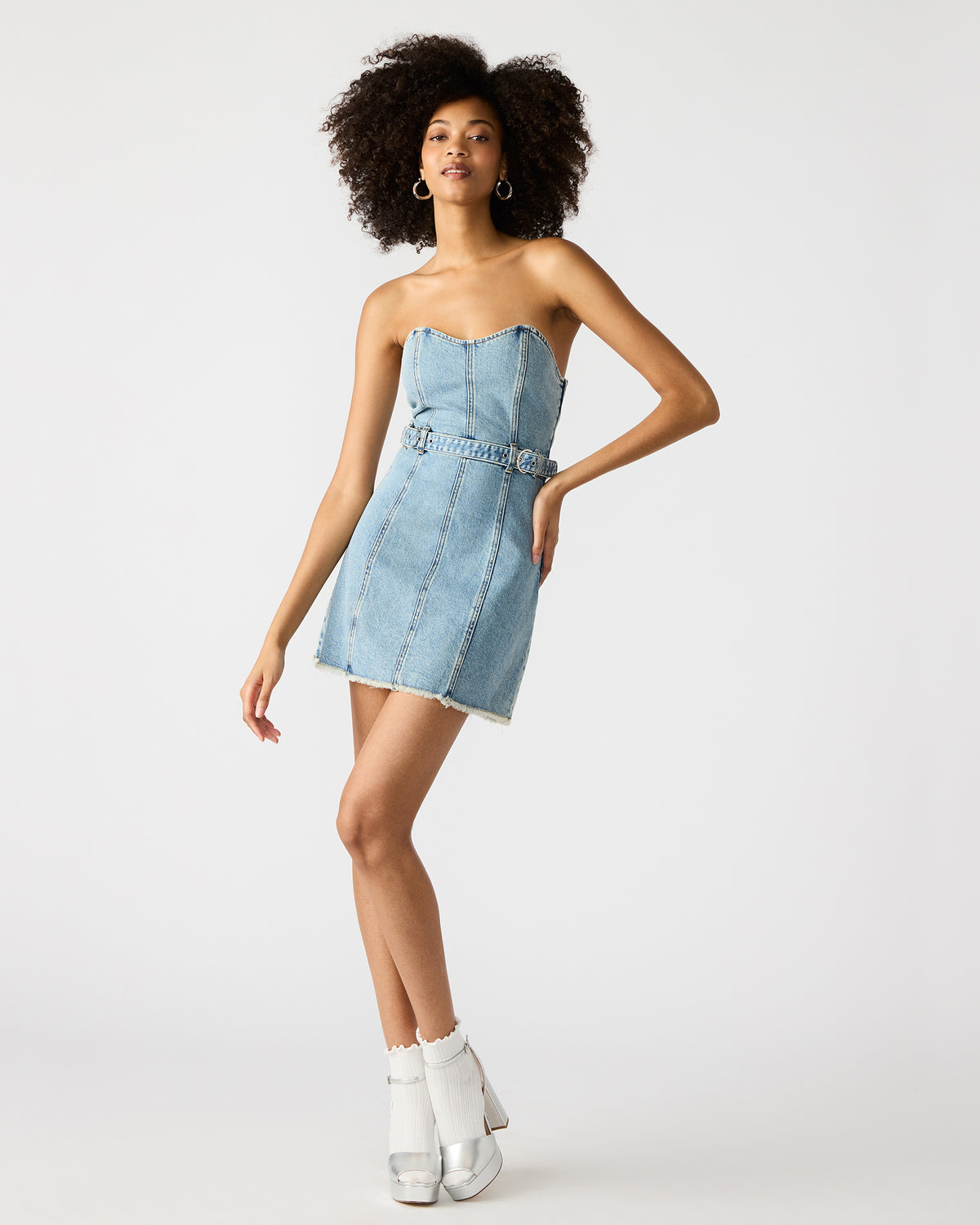 MATILDA Strapless Denim Mini Women's Dress Steve Madden DENIM FABRIC