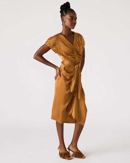 BRUNO Caramel Women's Button-Up Short-Sleeved Midi Dress Steve Madden CARAMEL