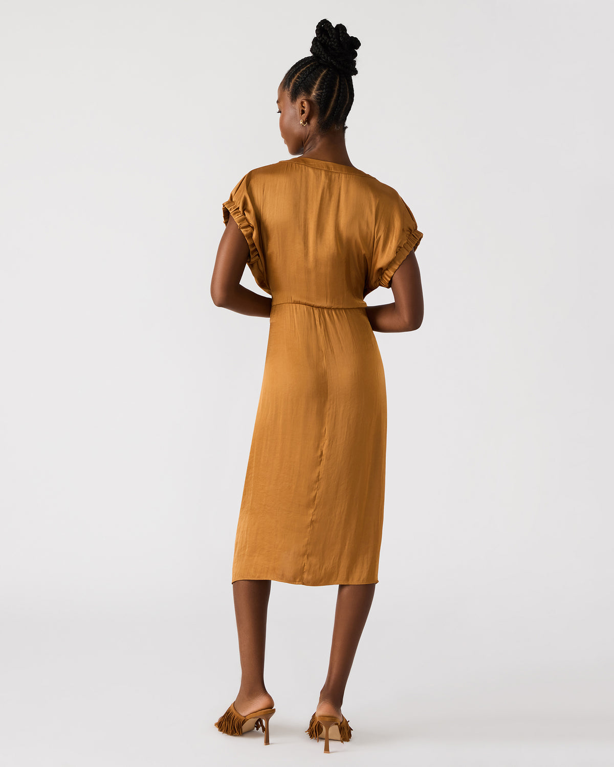 BRUNO Caramel Women's Button-Up Short-Sleeved Midi Dress Steve Madden CARAMEL