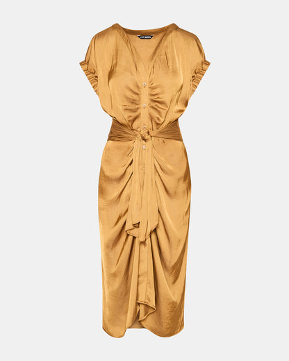 BRUNO Caramel Women's Button-Up Short-Sleeved Midi Dress Steve Madden CARAMEL