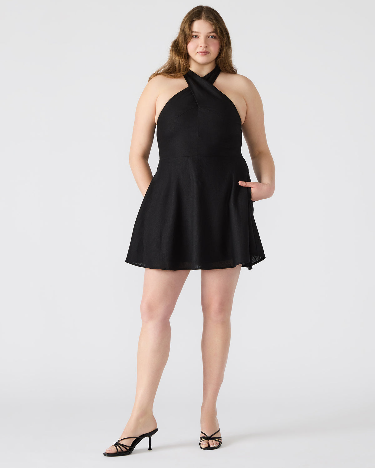 KOSTA Black Women's Mini Halter Cross-Neck Dress Steve Madden BLACK