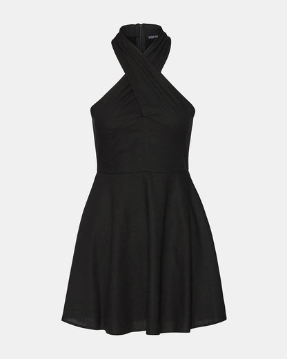 KOSTA Black Women's Mini Halter Cross-Neck Dress Steve Madden BLACK