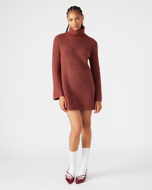 ABBIE Sweater Dress Rust | Mini Turtleneck Flared Sleeve Dress Steve Madden RUST FABRIC