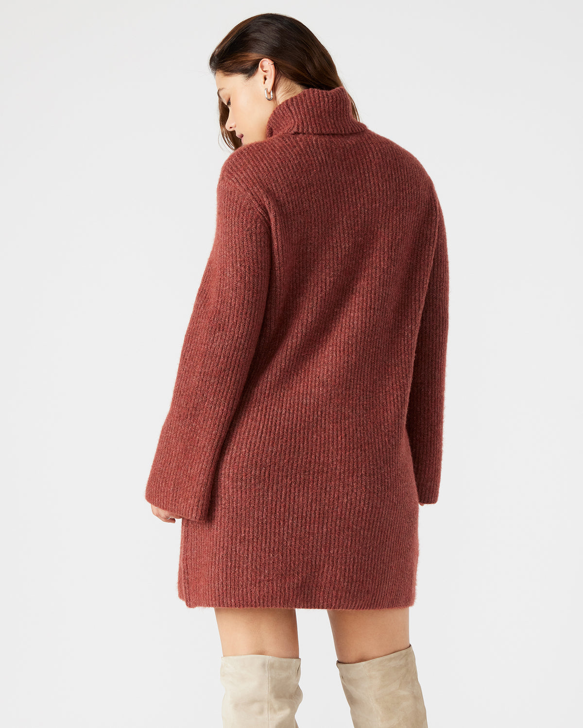 ABBIE Sweater Dress Rust | Mini Turtleneck Flared Sleeve Dress Steve Madden RUST FABRIC