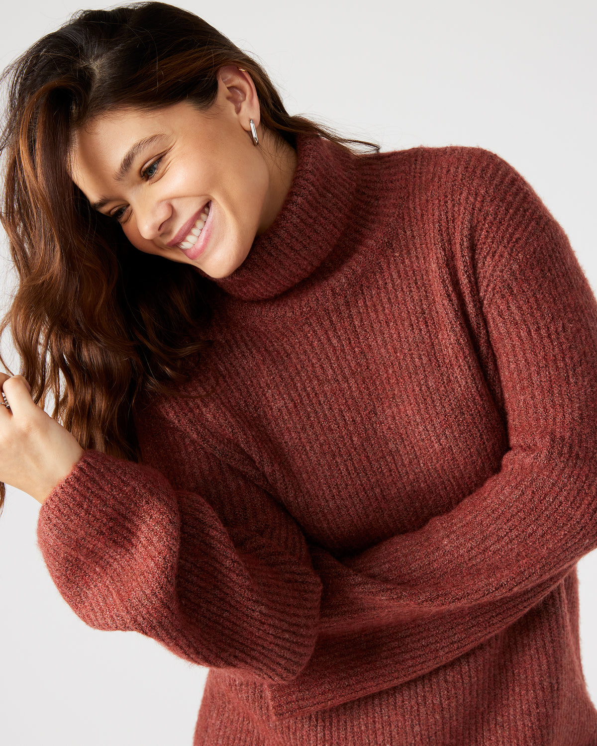 ABBIE Sweater Dress Rust | Mini Turtleneck Flared Sleeve Dress Steve Madden RUST FABRIC