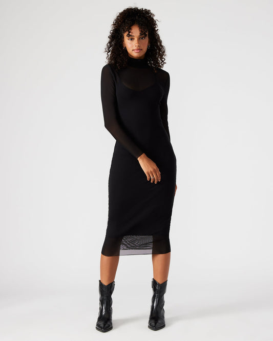 VIVIENNE Black Women's Mock Neck Midi Dress Steve Madden BLACK