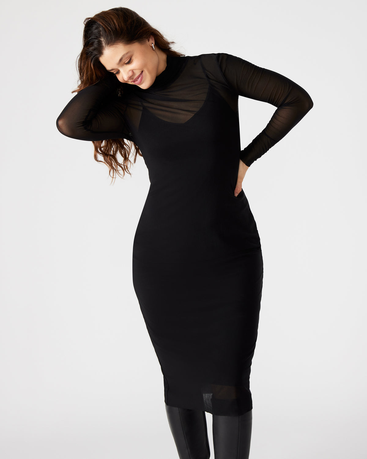 VIVIENNE Black Women's Mock Neck Midi Dress Steve Madden BLACK