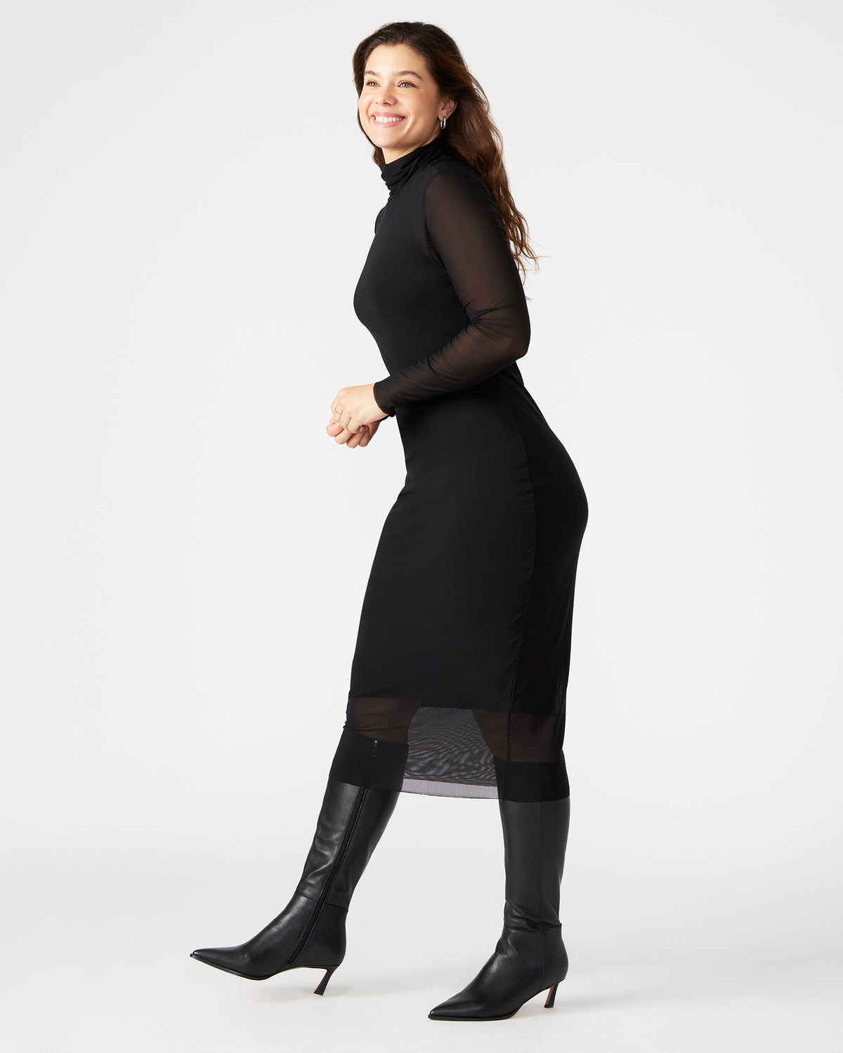 VIVIENNE Black Women's Mock Neck Midi Dress Steve Madden BLACK