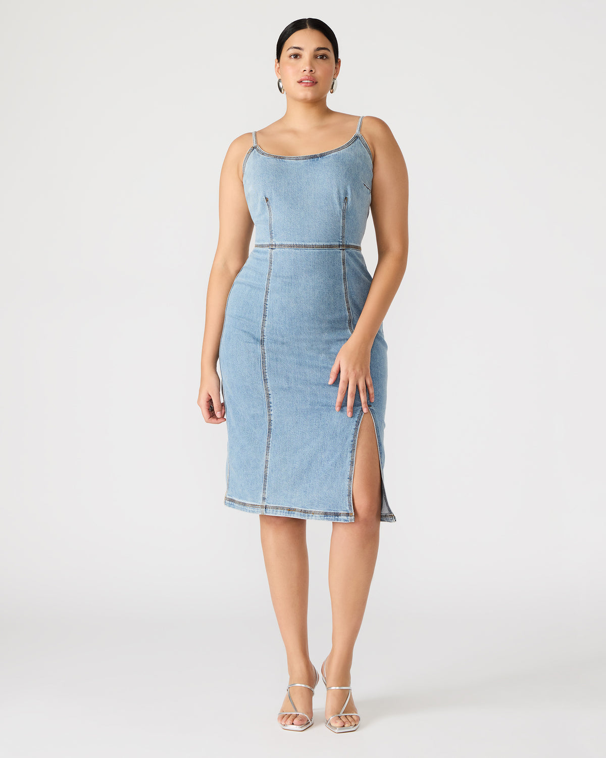 GISELLE Denim Midi Women's Dress with Slit Steve Madden DENIM FABRIC