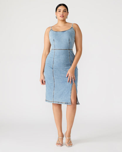 GISELLE Denim Midi Women's Dress with Slit Steve Madden DENIM FABRIC