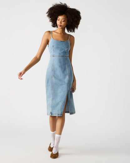 GISELLE Denim Midi Women's Dress with Slit Steve Madden DENIM FABRIC